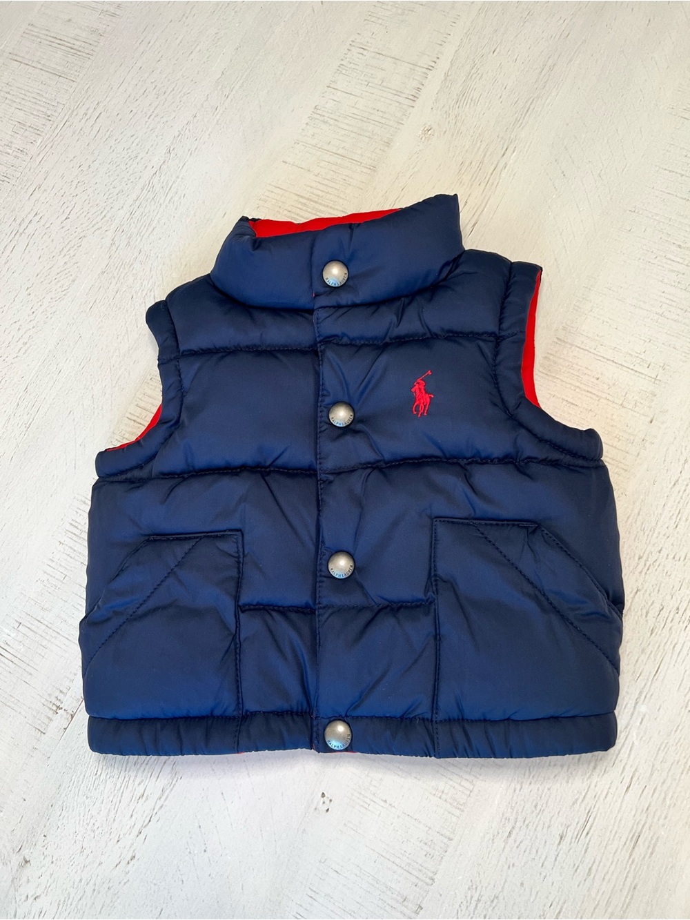 Polo Ralph Lauren Baby Reversible Down Puffer Vest Navy & Red 12M